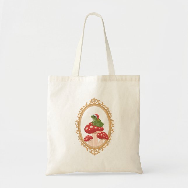 Jul Frog på Mushroom Tote Bag Tygkasse (Framsidan)