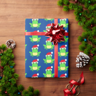 Jul Frog Santa Hat Mönster Blue Novelty Presentpapper