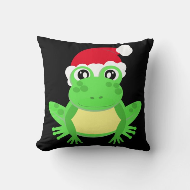 Jul Frog Santa Hat Novelty Funny Black Kudde (Framsida)
