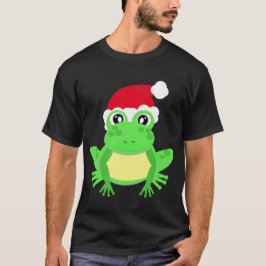 Jul Frog Santa Hat Novelty Funny Black T Shirt
