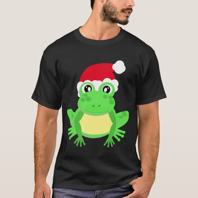 Jul Frog Santa Hat Novelty Funny Black T Shirt (Framsida)