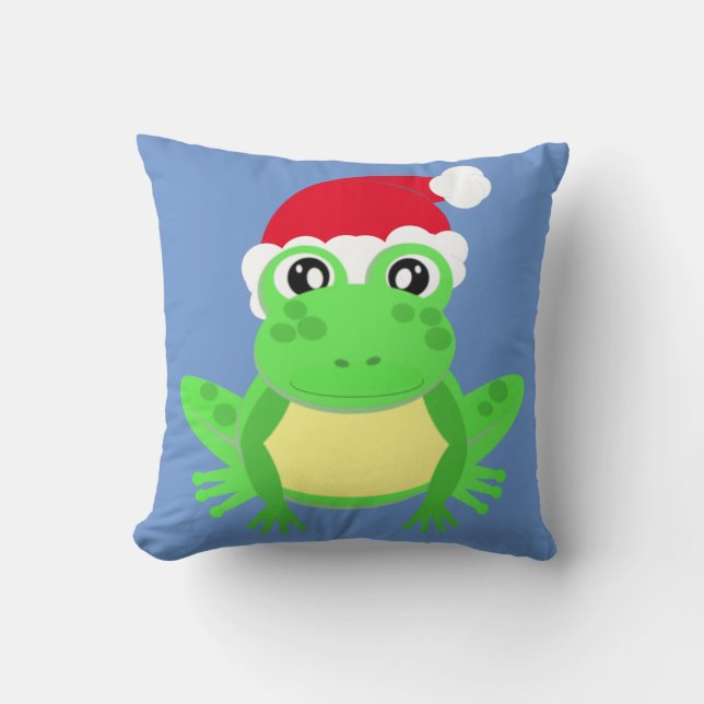 Jul Frog Santa Hat Novelty Funny Blue Kudde (Framsida)