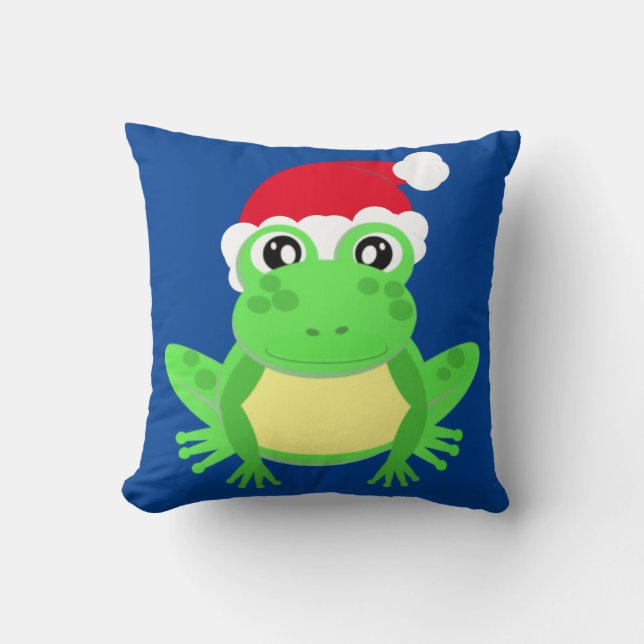 Jul Frog Santa Hat Novelty Funny Blue Kudde (Framsida)