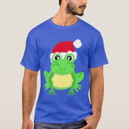Jul Frog Santa Hat Novelty Funny Blue T Shirt