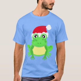 Jul Frog Santa Hat Novelty Funny Blue T Shirt