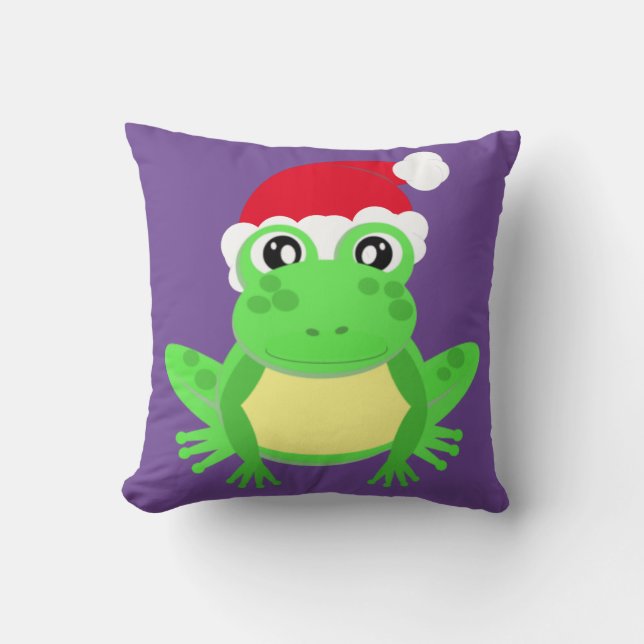 Jul Frog Santa Hat Novelty Funny Lila Kudde (Framsida)