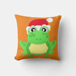 Jul Frog Santa Hat Novelty Funny Orange Kudde