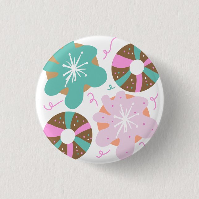 Jul Frostat Donuts Rosa Doodles Knapp (Framsida)