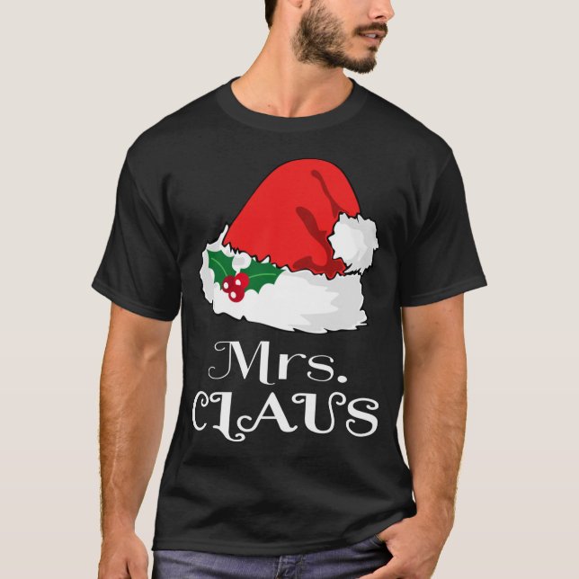 Jul, fru Claus Matching Pajama Santa Hat X-m T Shirt (Framsida)