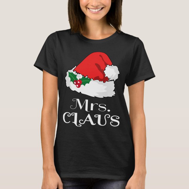 Jul, fru Claus Matching Pajama Santa Hat X-m T Shirt (Framsida)