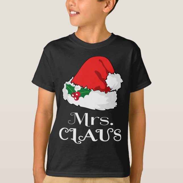 Jul, fru Claus Matching Pajama Santa Hat X-m T Shirt (Framsida)