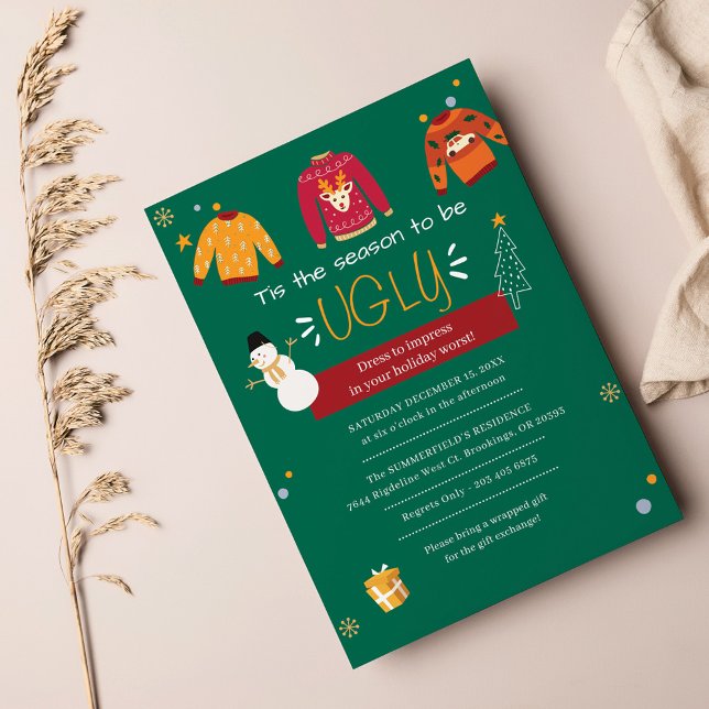Jul ful jultröja fest inbjudan (Ugly Sweater Christmas Party Invitation)