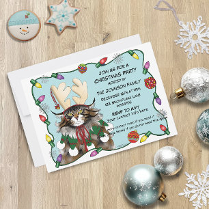 Jul Funny Antler Cat Inbjudningar