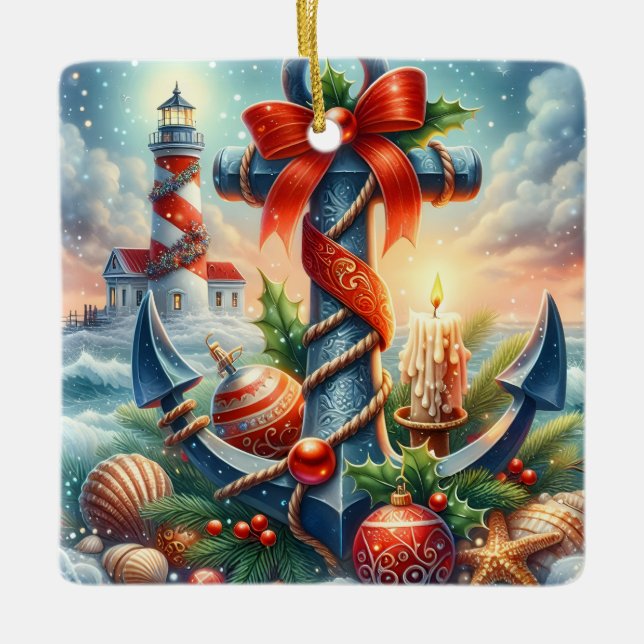 Jul fyr ljusstake julgransprydnad keramik (Framsida)