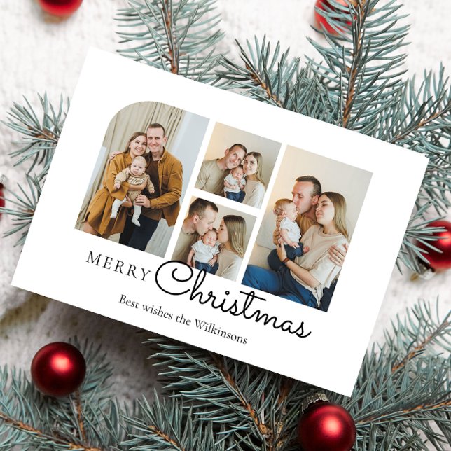 Jul fyra fotofamiljsminimilista julafton julkort (minimal simple christmas card with 4 photo collage to add your family photos)