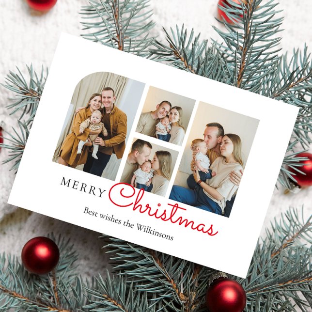 Jul fyra fotokollage modern minimal julkort (modern minimalistic christmas card , family photo , simple elegant 4 photo collage )