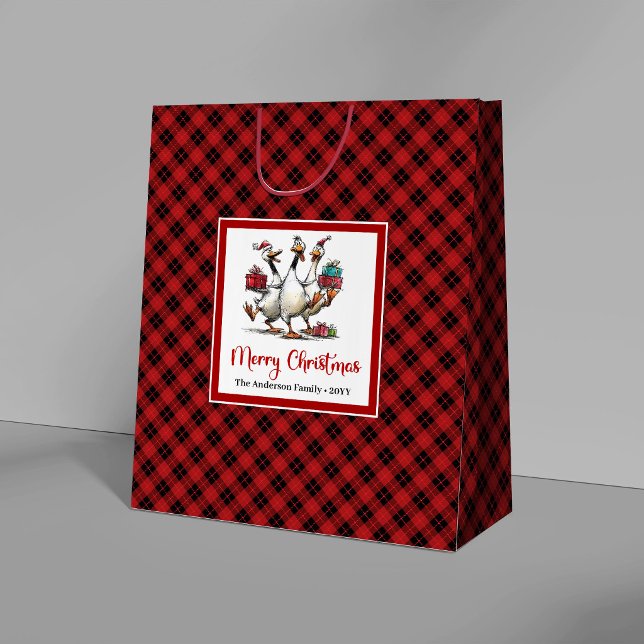 Jul Galna Gäss Lekfulla Nyckfullhet Presentpåsar (Christmas Silly Geese Playful Whimsy Gift Bags)