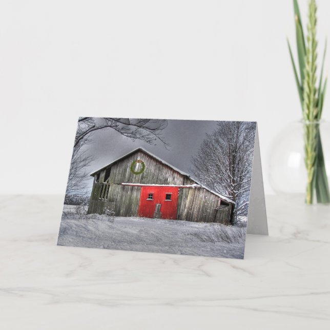 Jul Gamla lada med röda dörrar Kort (Framsida)