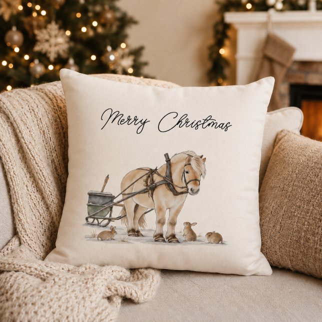 Jul Gård Häst Djur Vinter Kudde (Skapare uppladdad)