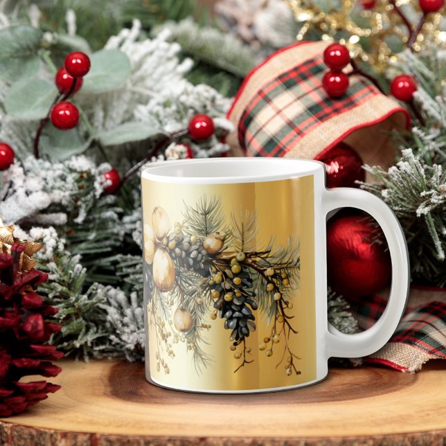 Jul Garland Gräs Cone Grenar Kaffemugg (Christmas Garland Mug Gold and Green)