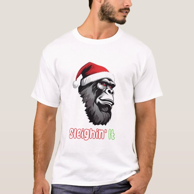 Jul Giant Monster Gorilla Julafton Santa Hat T Shirt (Framsida)