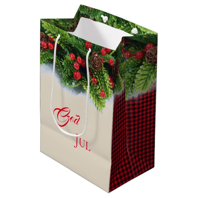 Jul Gift Bag-Evergreen God Jul (Framsidan Vinklad)