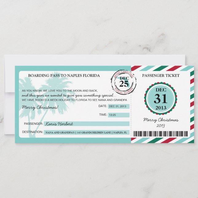 Jul Gift Boarding Pass till Florida Inbjudningar (Framsida)