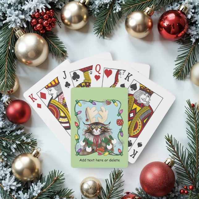 Jul Gift Cat Grönt Funny Casinokort (Skapare uppladdad)