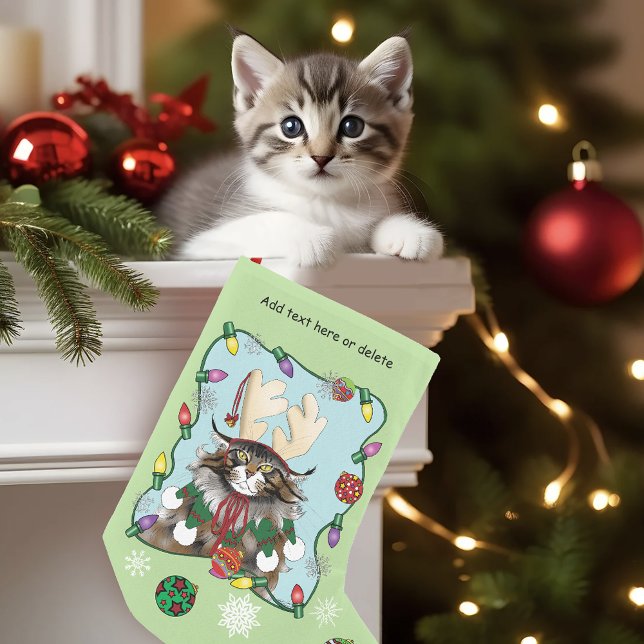 Jul Gift Cat Grönt Funny Liten Julstrumpa (Skapare uppladdad)