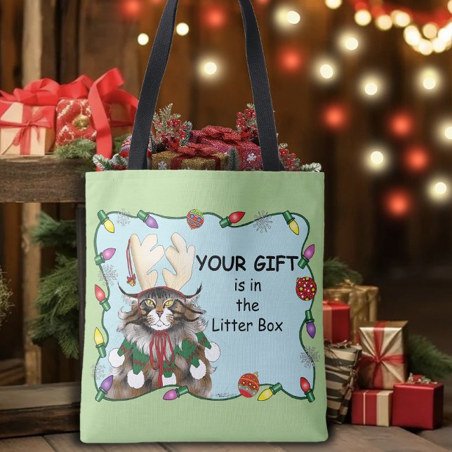 Jul Gift Cat Grönt Funny Tygkasse (Skapare uppladdad)