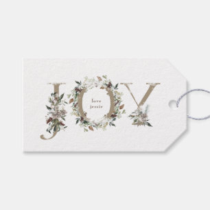 Jul Gift Märkre Festive Blommigt Alphabet JOY Presentetikett