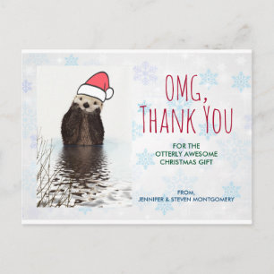 Jul Gift Tack Otter i Santa Hat Pun Vykort