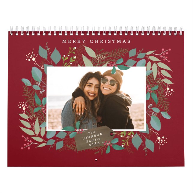 Jul Gift Winter Foliage Red Grönt Photo Kalender (Omslag)