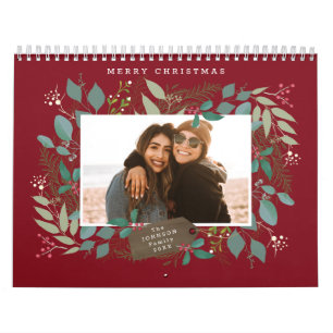 Jul Gift Winter Foliage Red Grönt Photo Kalender