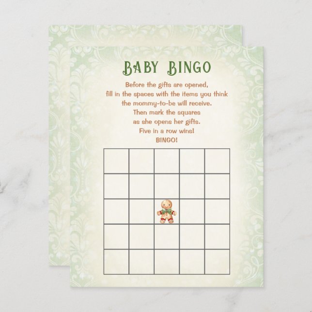 Jul Gingerbröd Baby Shower Game Baby Bingo (Fram/baksida)