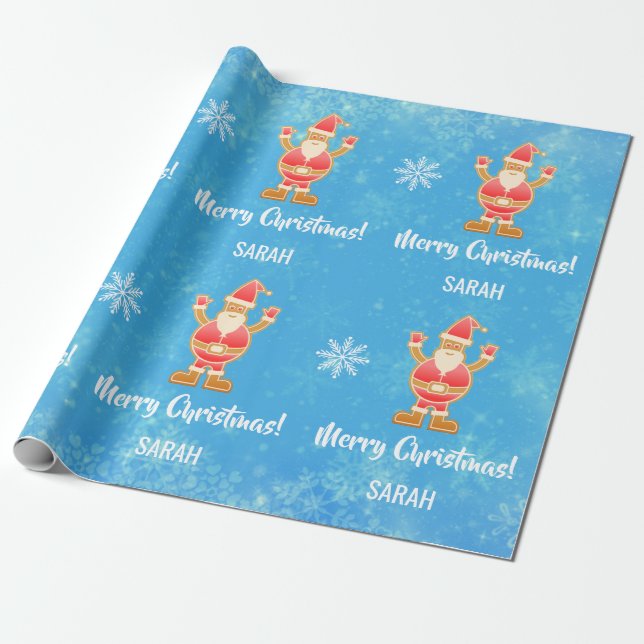 Jul Gingerbröd Brown Santa Personalize Namn Presentpapper (Utrullad)