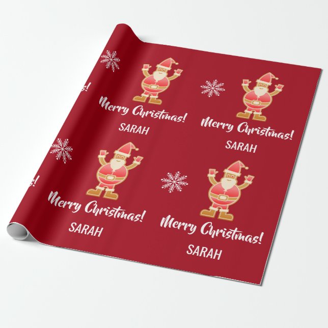 Jul Gingerbröd Brown Santa Personalize Namn Presentpapper (Utrullad)