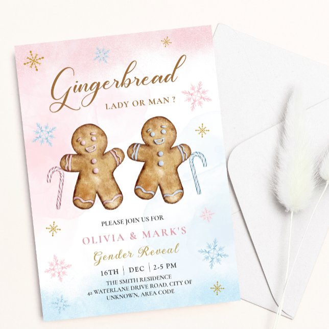 Jul Gingerbröd Vinter Gender Reveal Inbjudan (Skapare uppladdad)
