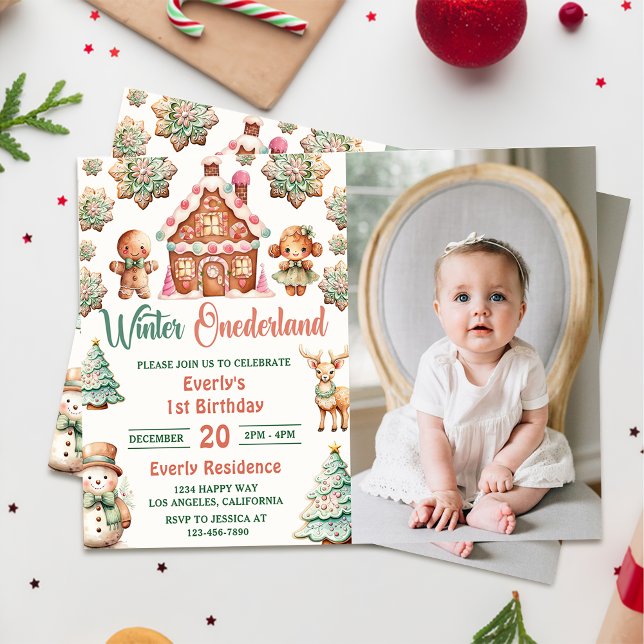 Jul Gingerbröd Vinter Onederland Födelsedag Inbjudningar (Skapare uppladdad)