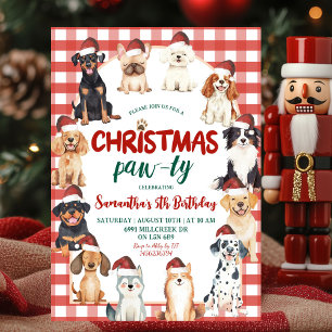 Jul Gingham Hund Paw-ty Djurälskare Födelsedag Inbjudningar