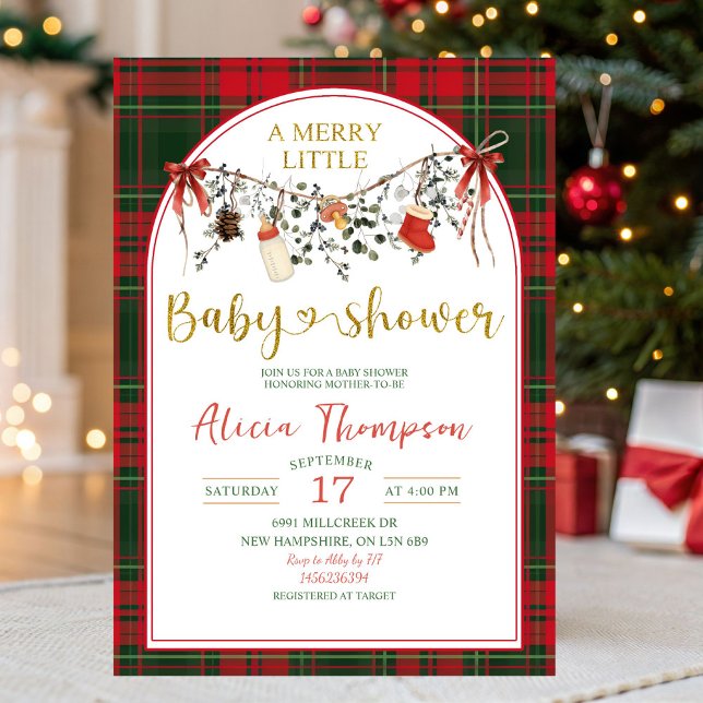 Jul Gingham Rustik Glad Liten Bebis-babyshower Inbjudningar (Skapare uppladdad)