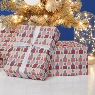 Jul Gingham Wrapping Papper med Helgdag Träd Presentpapper