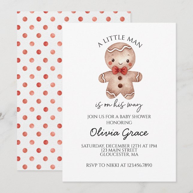 Jul Gingubbs Baby Shower Inbjudan (Fram/baksida)