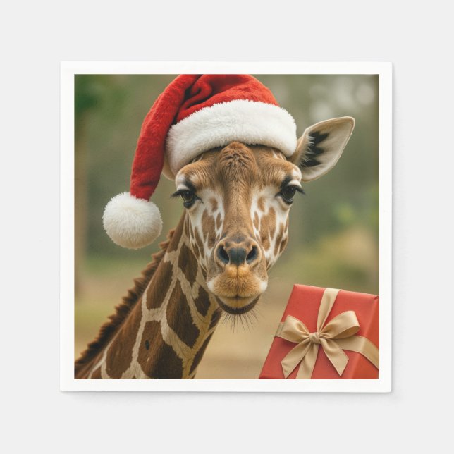 Jul Giraff Med Högtidspresent Pappersservett (Framsidan)