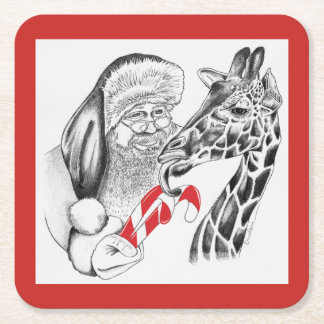 Jul Giraff och Tomte Underlägg Papper Kvadrat