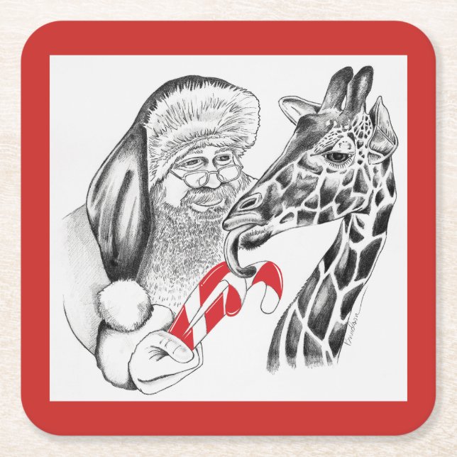 Jul Giraff och Tomte Underlägg Papper Kvadrat (Framsidan)