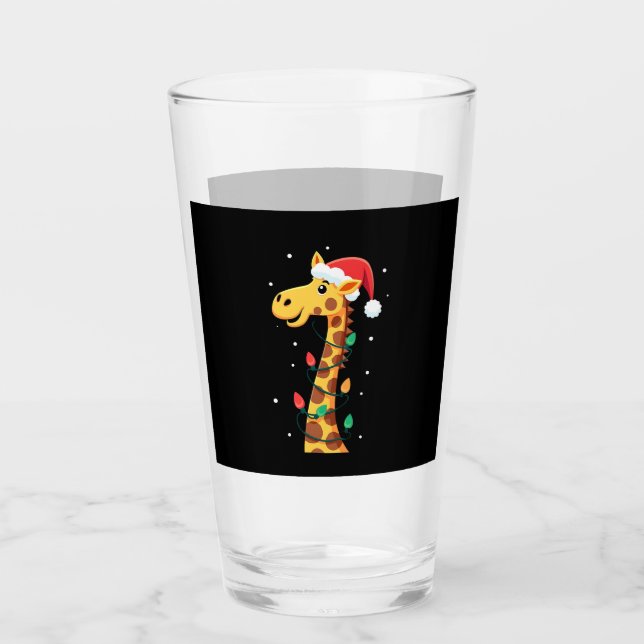 Jul Giraff Santa Hatt Ljus Giraff Män Kvinnor Glaskopp (Framsida)