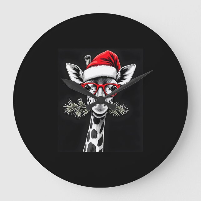 Jul Giraff Santa Hatt Pyjamas Present Familj Matta Stor Klocka (Framsida)