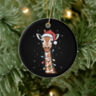 Jul Giraff Santa Hatt Xmas Ljus Snöflinga Julgransprydnad Keramik