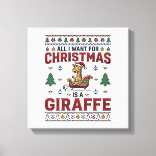 Jul Giraff släde Rolig Holiday T-Shirt Des Canvastryck